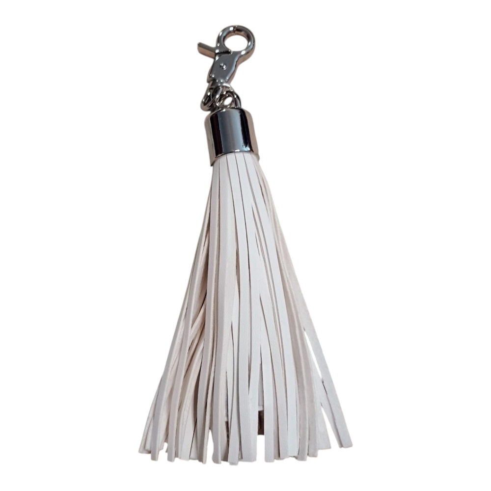 NWT USB White Fringe Universal Charger Keychain Bag Charm - Picture 2 of 2